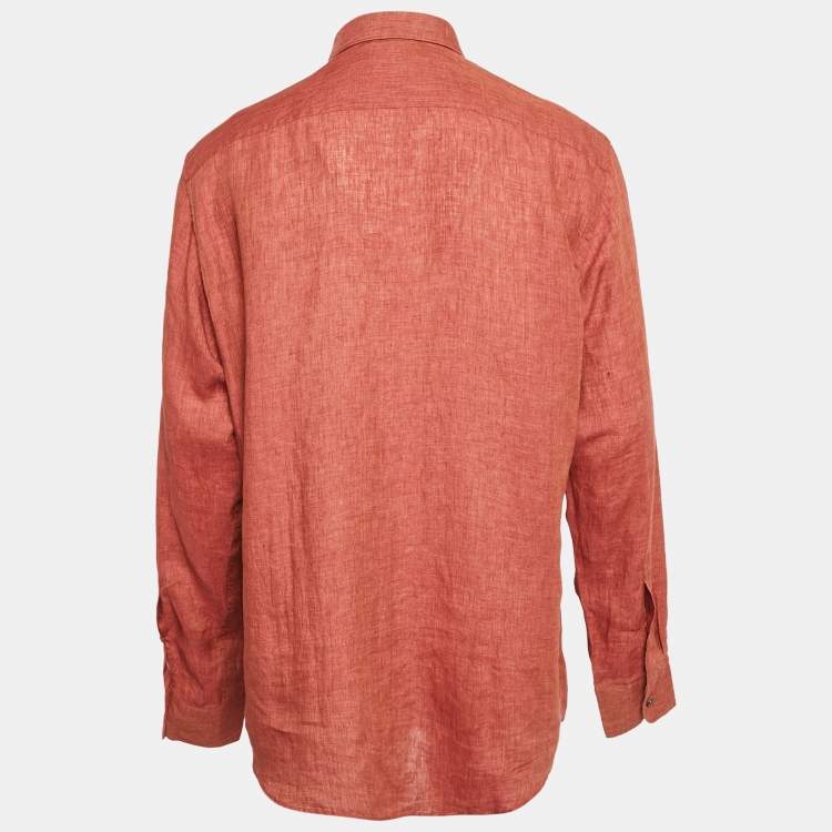 Pre Owned Ermenegildo Zegna Brown Linen Button Front Shirt XL