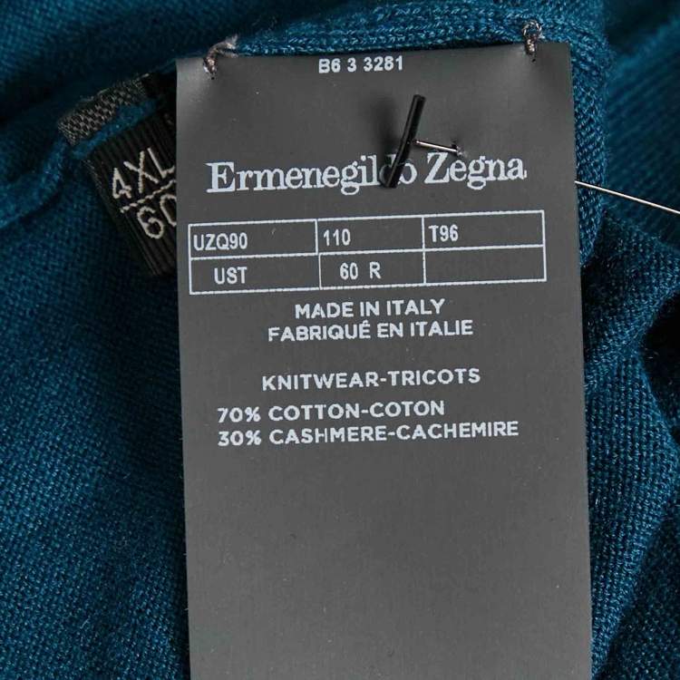 Pre Owned Ermenegildo Zegna Blue Cotton Knit Crew Neck Sweatshirt 4XL
