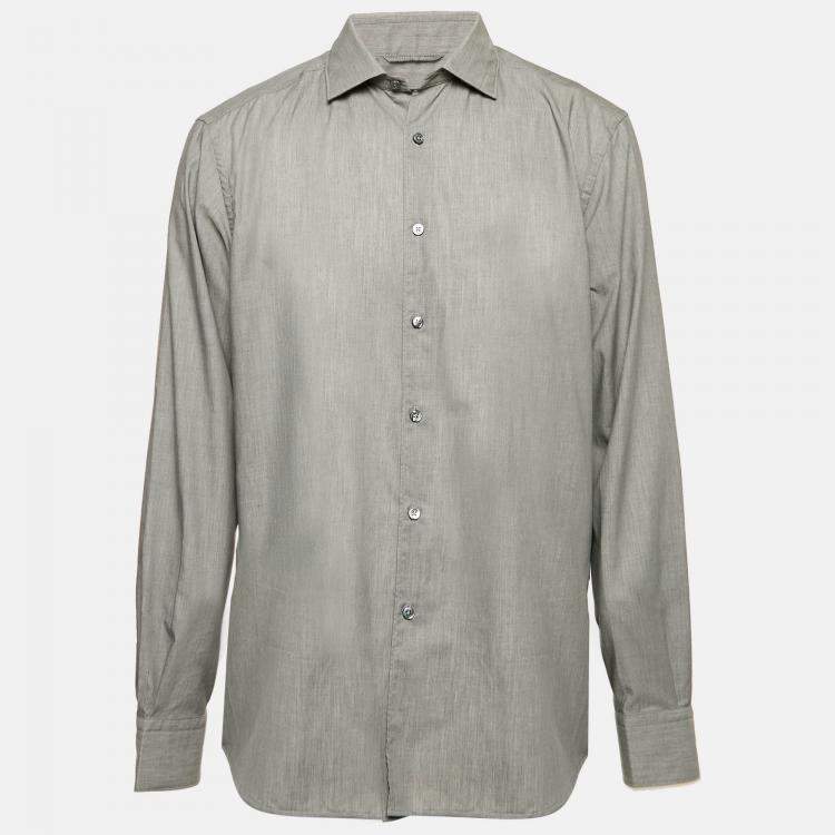 Pre Owned Ermenegildo Zegna Grey Cotton Button Front Shirt XL