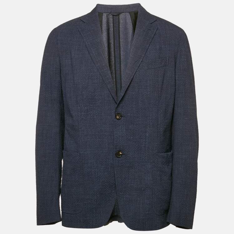 Pre Owned Ermenegildo Zegna Navy Blue Textured Wool Blend Single Breasted Blazer L