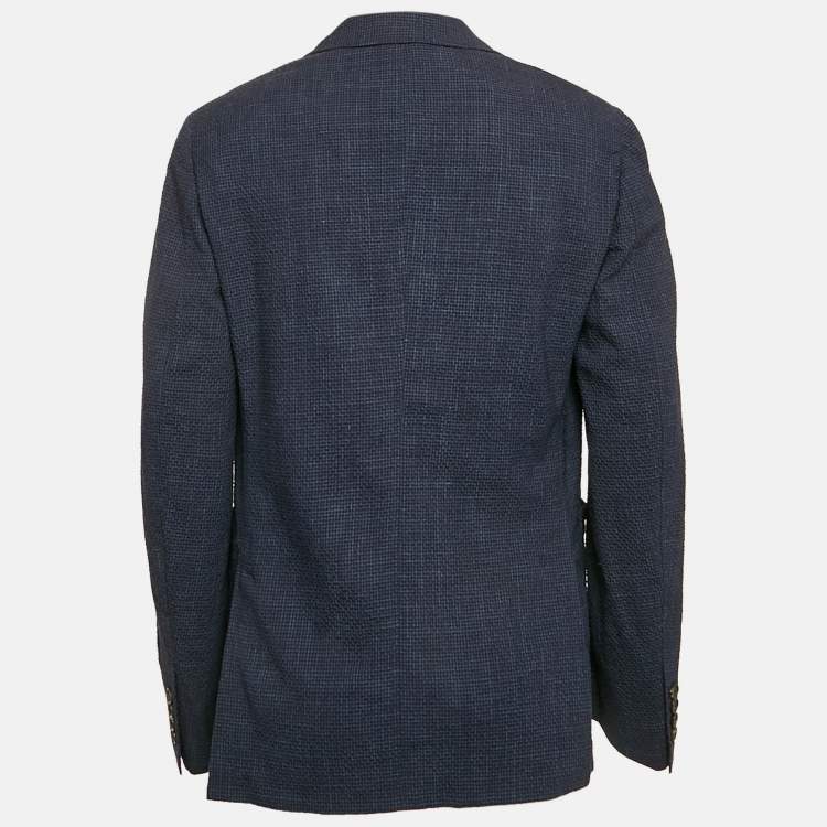 Pre Owned Ermenegildo Zegna Navy Blue Textured Wool Blend Single Breasted Blazer L