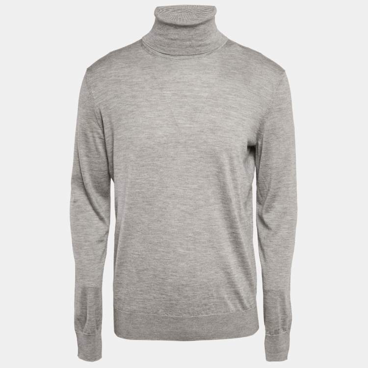 Pre Owned Zegna Cashseta Grey Cashmere Knit Turtle Neck Sweater L
