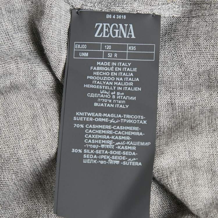 Pre Owned Zegna Cashseta Grey Cashmere Knit Turtle Neck Sweater L