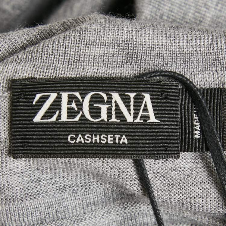 Pre Owned Zegna Cashseta Grey Cashmere Knit Turtle Neck Sweater L