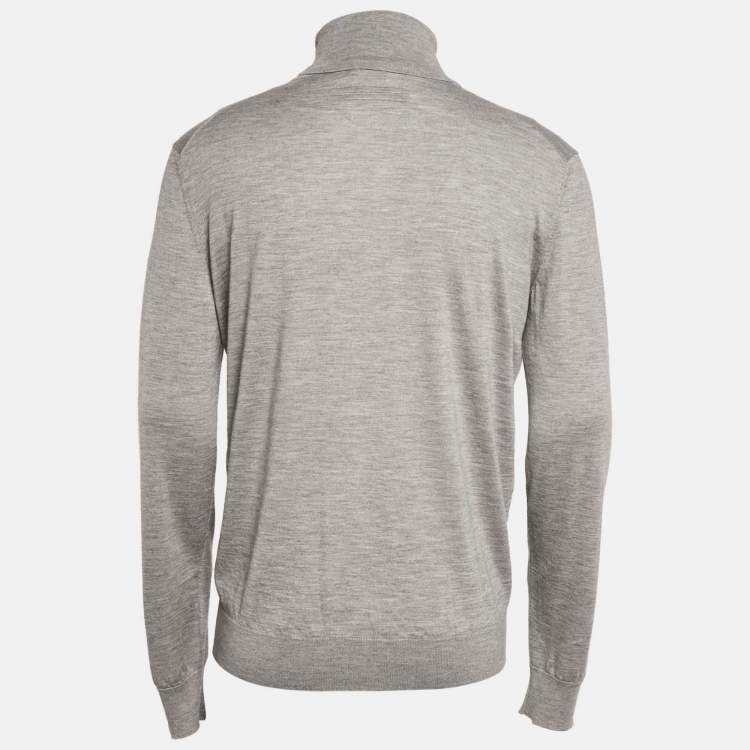 Pre Owned Zegna Cashseta Grey Cashmere Knit Turtle Neck Sweater L