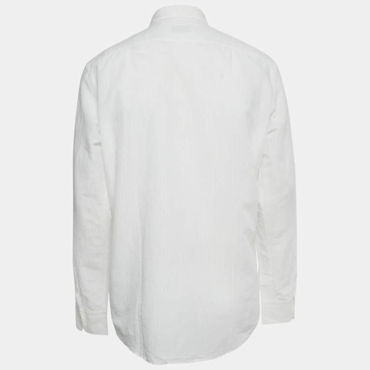 Pre Owned Ermenegildo Zegna White Cotton Blend Long Sleeve Shirt L