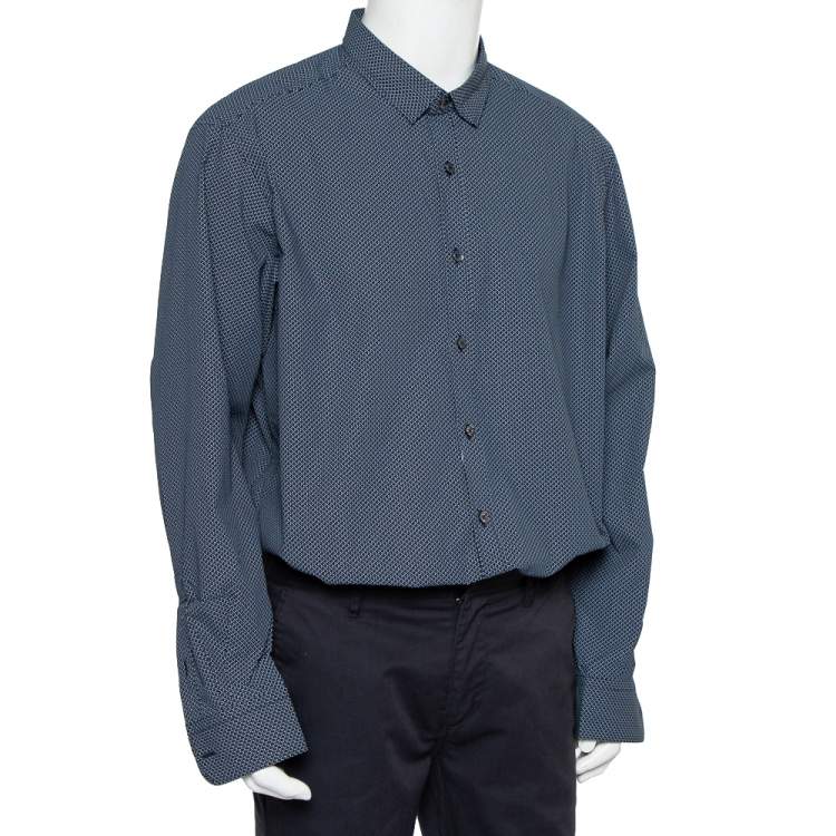 Pre Owned Ermenegildo Zegna Blue Printed Cotton Button Front Shirt 3XL    