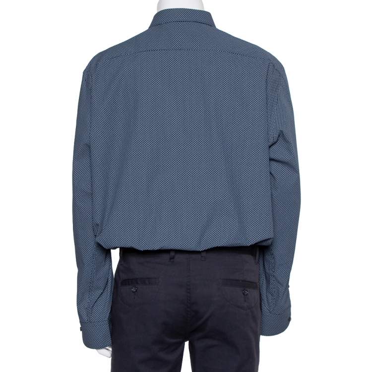 Pre Owned Ermenegildo Zegna Blue Printed Cotton Button Front Shirt 3XL    