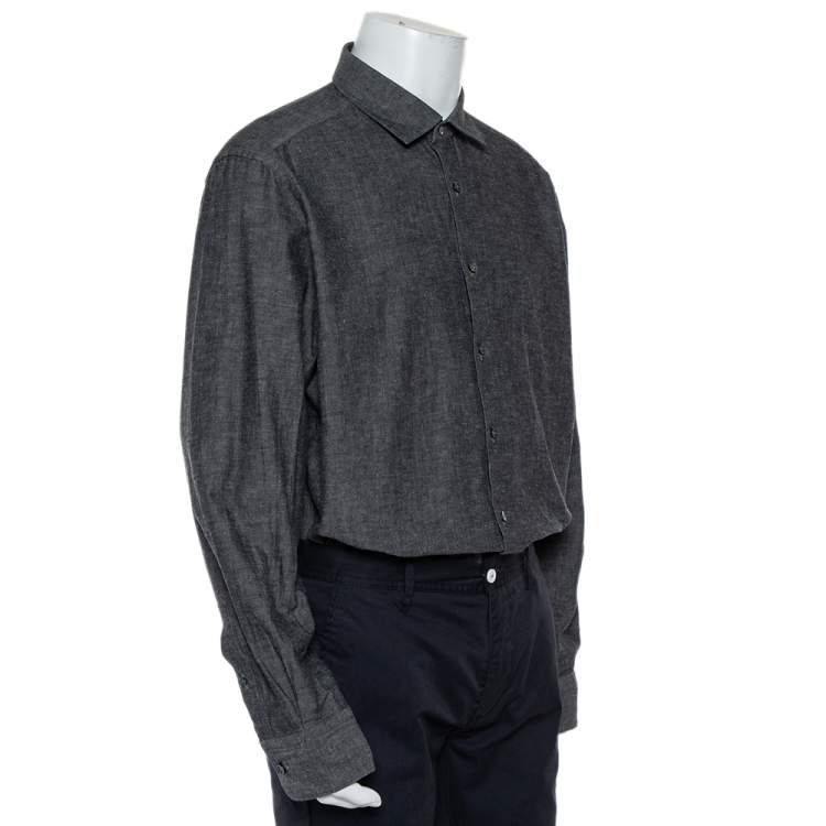 Pre Owned Ermenegildo Zegna Charcoal Grey Cotton & Linen Button Front Shirt XXL