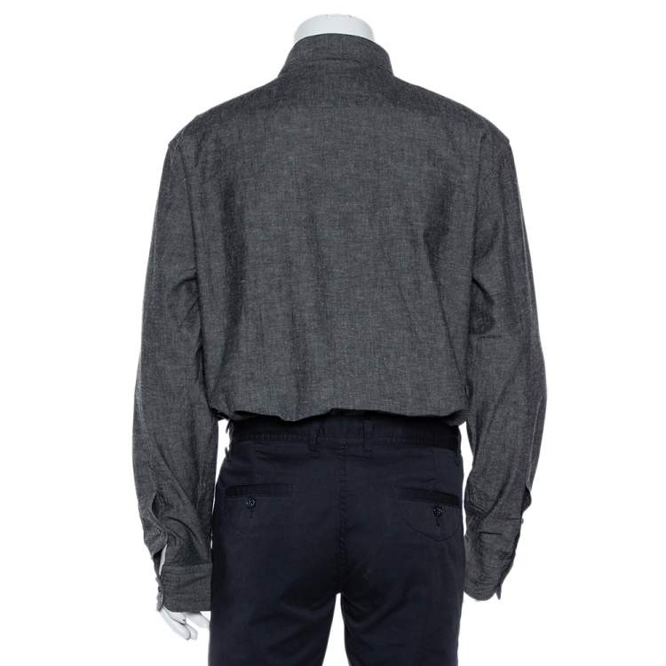 Pre Owned Ermenegildo Zegna Charcoal Grey Cotton & Linen Button Front Shirt XXL