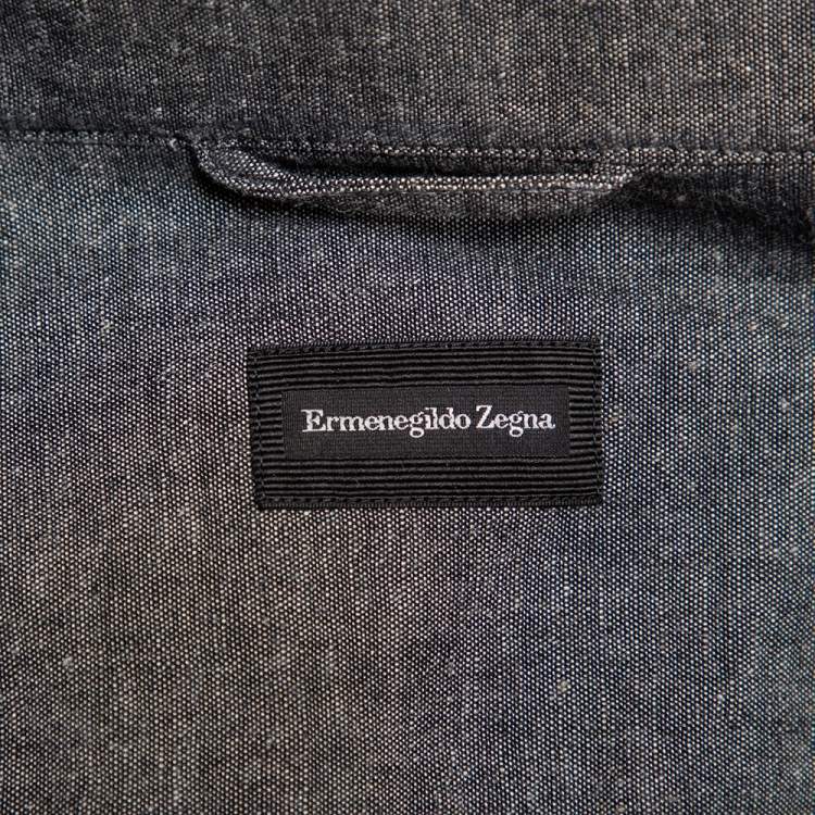 Pre Owned Ermenegildo Zegna Charcoal Grey Cotton & Linen Button Front Shirt XXL