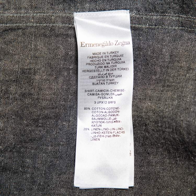 Pre Owned Ermenegildo Zegna Charcoal Grey Cotton & Linen Button Front Shirt XXL