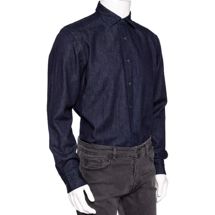 Pre Owned Ermenegildo Zegna Blue Denim Button Front Shirt L 