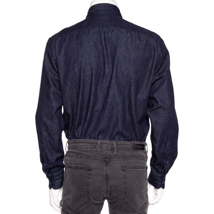 Pre Owned Ermenegildo Zegna Blue Denim Button Front Shirt L 