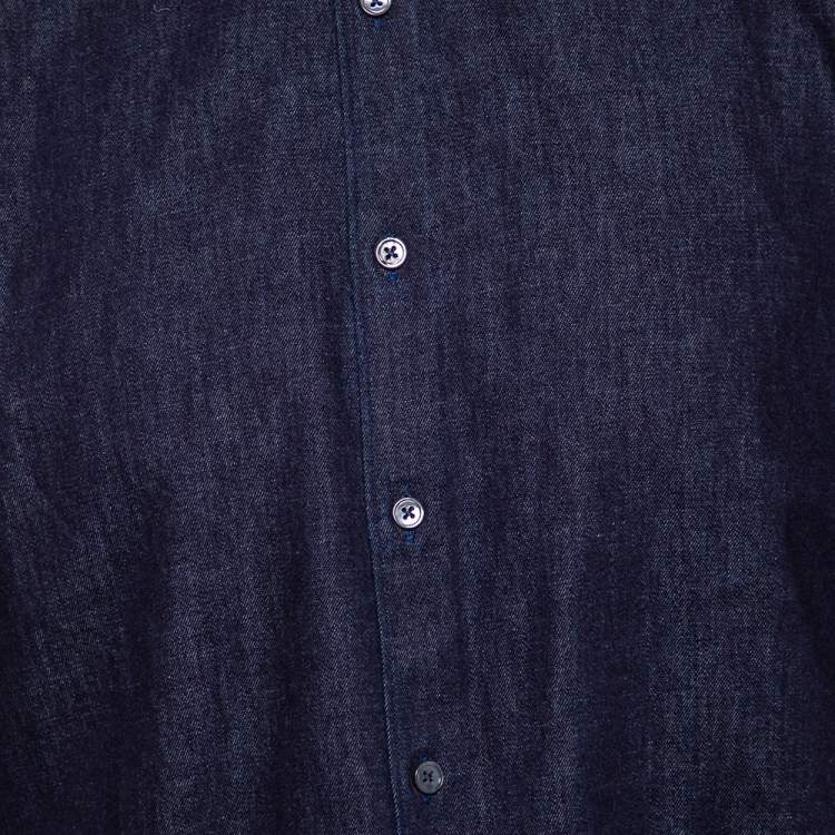 Pre Owned Ermenegildo Zegna Blue Denim Button Front Shirt L 