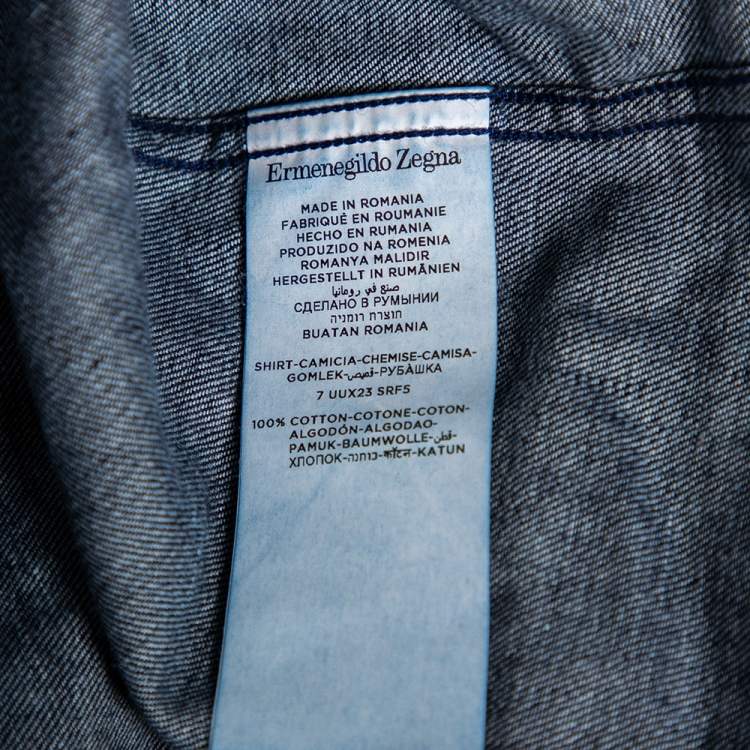Pre Owned Ermenegildo Zegna Blue Denim Button Front Shirt L 