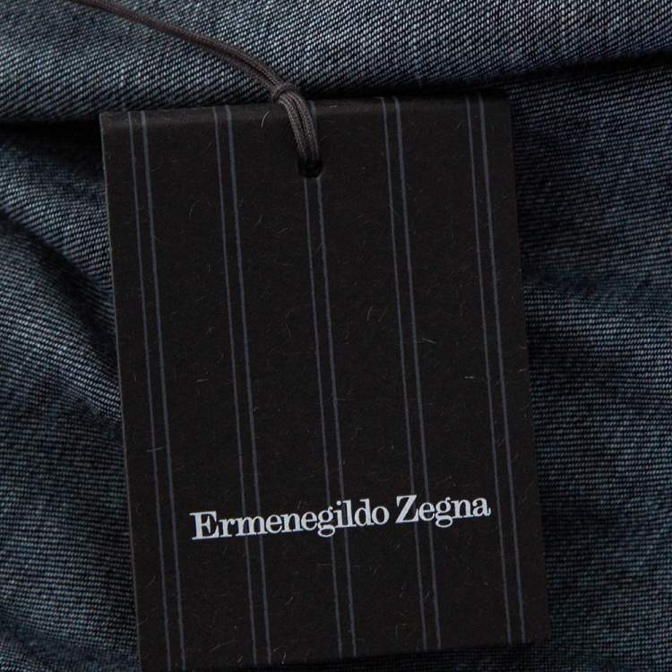 Pre Owned Ermenegildo Zegna Blue Denim Button Front Shirt L 
