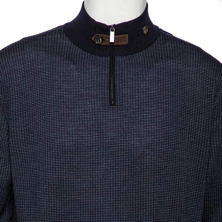 Pre Owned Ermenegildo Zegna High Performance Navy Blue Patterned Wool Sweater 3XL