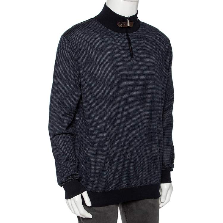 Pre Owned Ermenegildo Zegna High Performance Navy Blue Patterned Wool Sweater 3XL