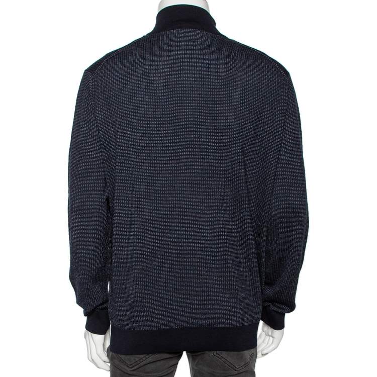 Pre Owned Ermenegildo Zegna High Performance Navy Blue Patterned Wool Sweater 3XL