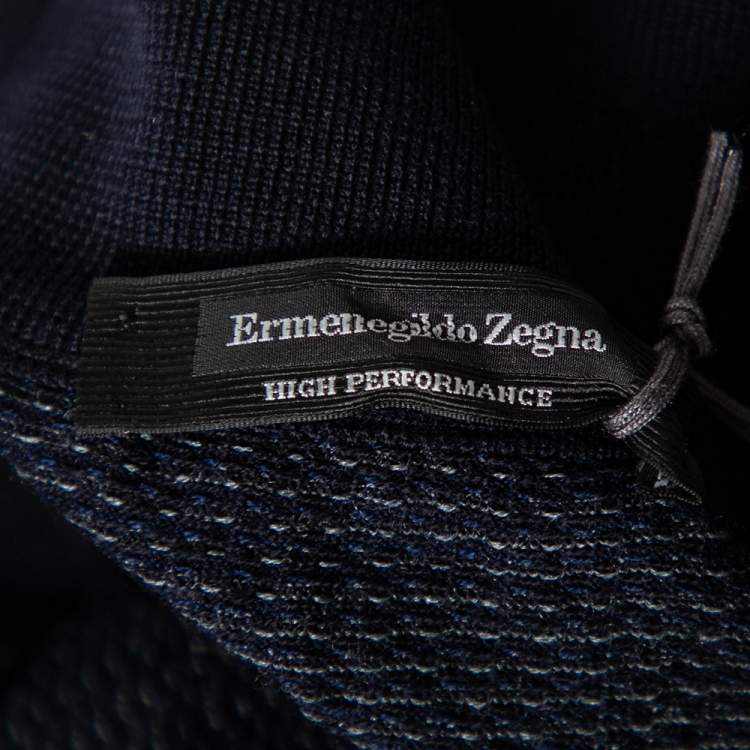Pre Owned Ermenegildo Zegna High Performance Navy Blue Patterned Wool Sweater 3XL