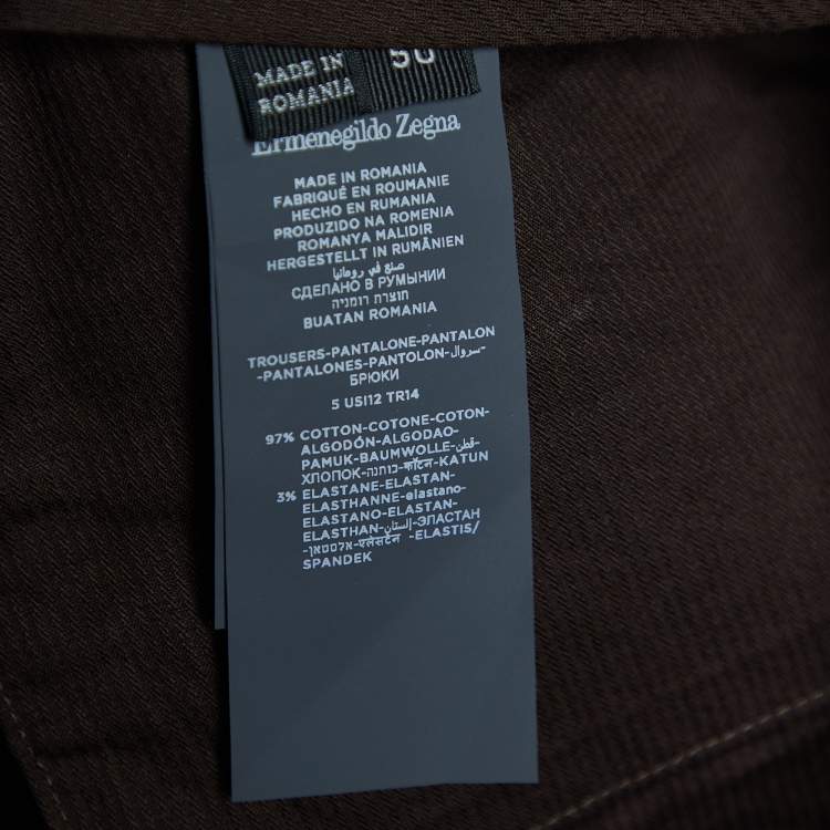 Pre Owned Ermenegildo Zegna Khaki Stretch Cotton Regular Fit Trousers L