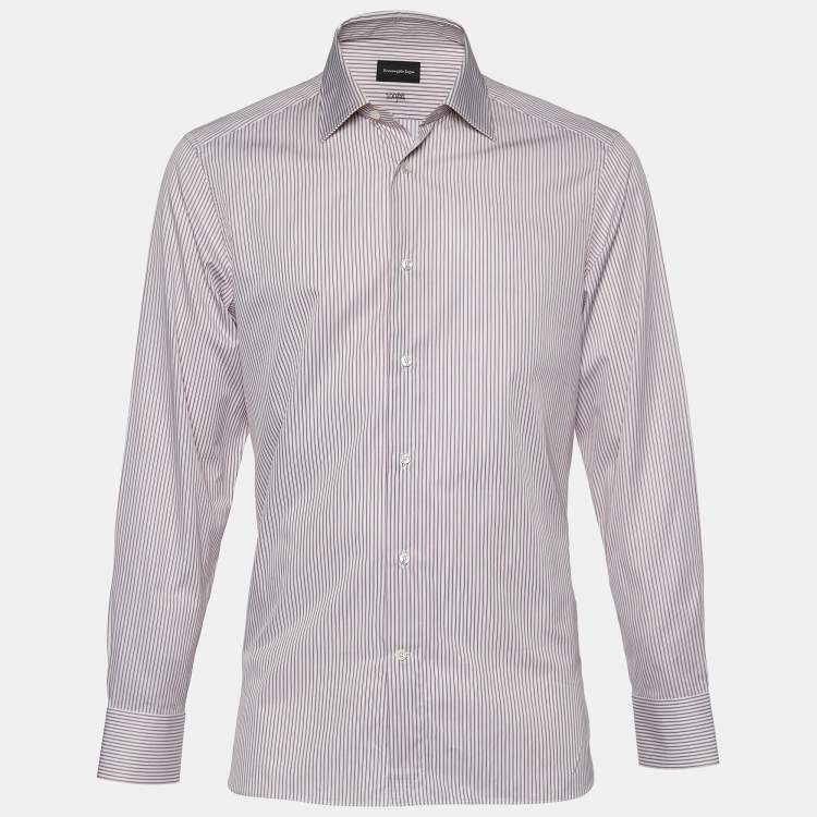 Pre Owned Ermenegildo Zegna Blue and Red Striped Cotton 100Fili Tailored Fit Shirt XL
