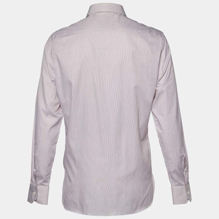 Pre Owned Ermenegildo Zegna Blue and Red Striped Cotton 100Fili Tailored Fit Shirt XL