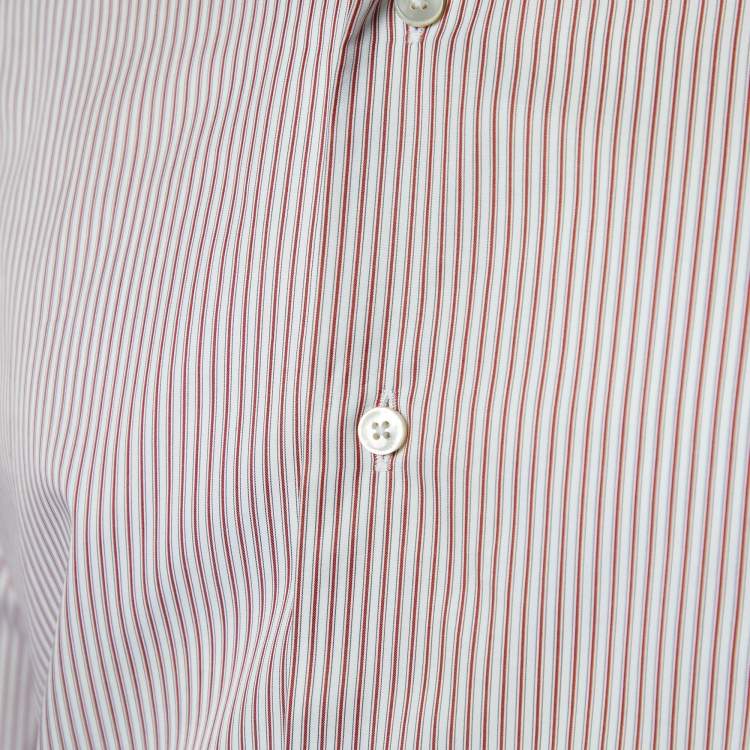 Pre Owned Ermenegildo Zegna Blue and Red Striped Cotton 100Fili Tailored Fit Shirt XL