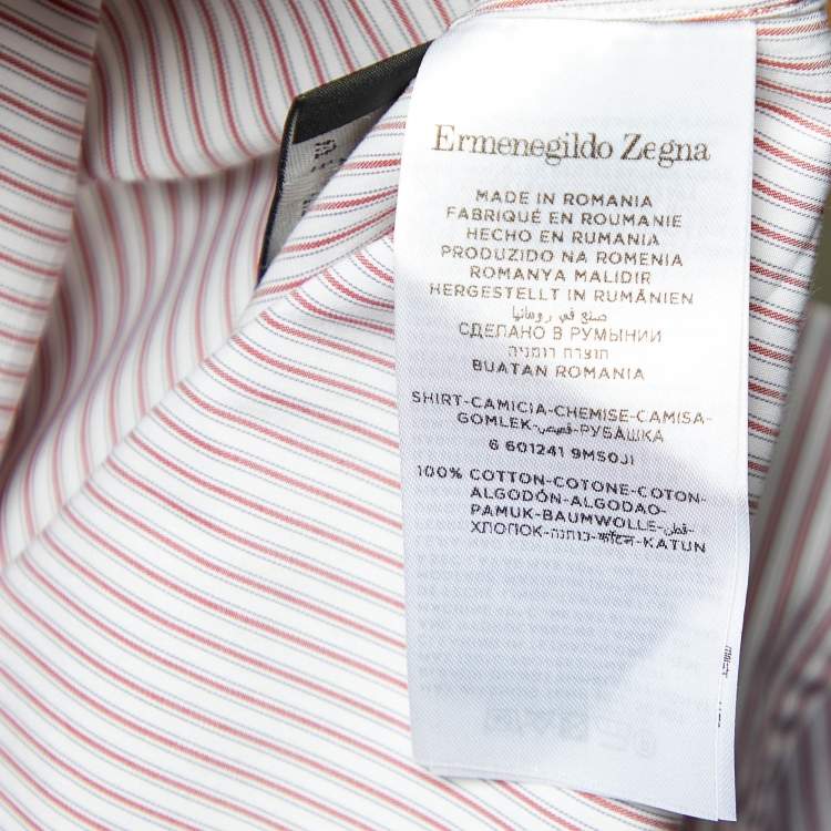 Pre Owned Ermenegildo Zegna Blue and Red Striped Cotton 100Fili Tailored Fit Shirt XL