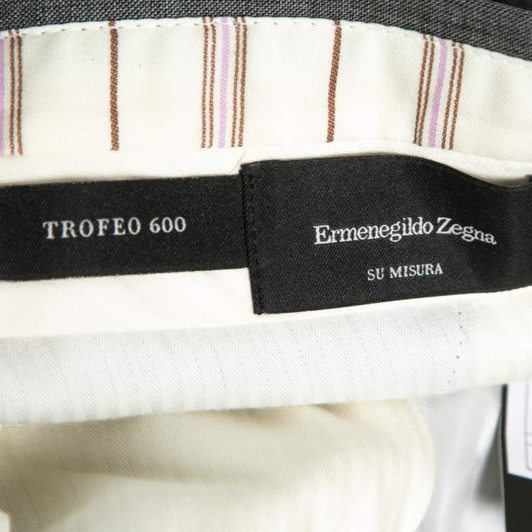 Pre Owned Ermenegildo Zegna Su Misura Grey Wool Trofeo 600 Trousers 5XL Waist 39.5"