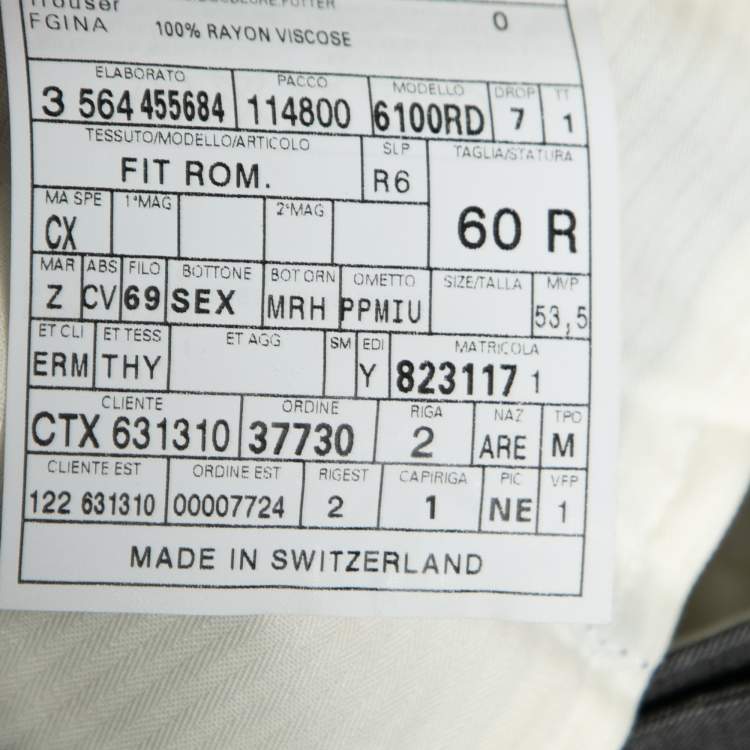 Pre Owned Ermenegildo Zegna Su Misura Grey Wool Trofeo 600 Trousers 5XL Waist 39.5"