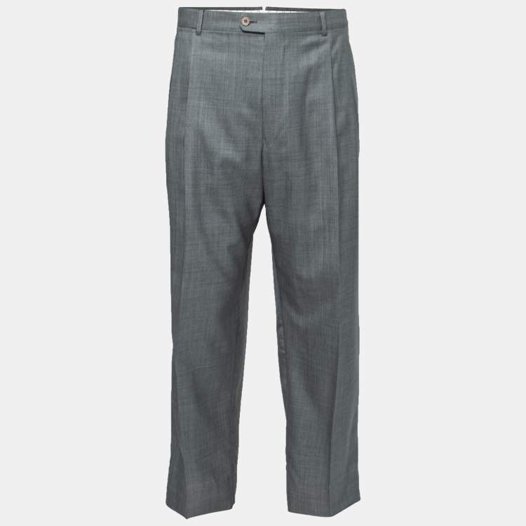 Pre Owned Ermenegildo Zegna Su Misura Grey Wool Trofeo 600 Trousers 5XL Waist 39.5"