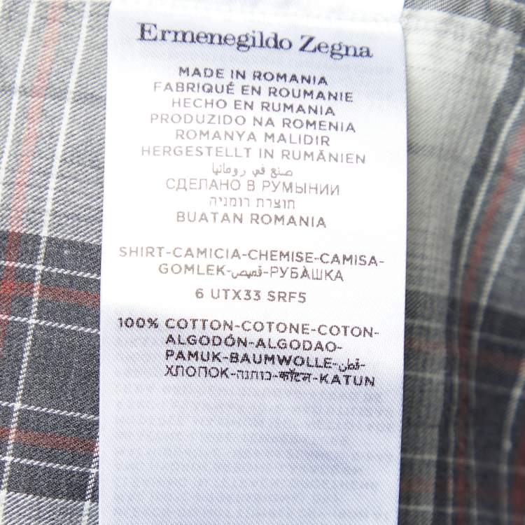 Pre Owned Ermenegildo Zegna Light Grey Plaid Check Cotton Long Sleeve Shirt L