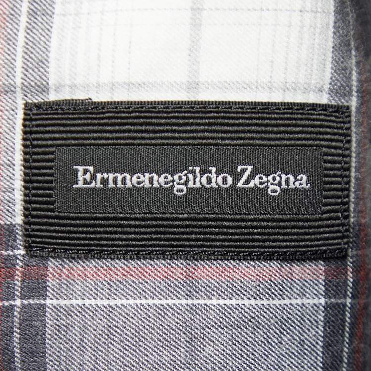 Pre Owned Ermenegildo Zegna Light Grey Plaid Check Cotton Long Sleeve Shirt L