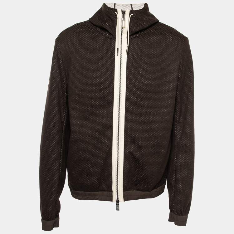 Pre Owned Ermenegildo Zegna Brown Perforated Cashmere Hooded Jacket XXL