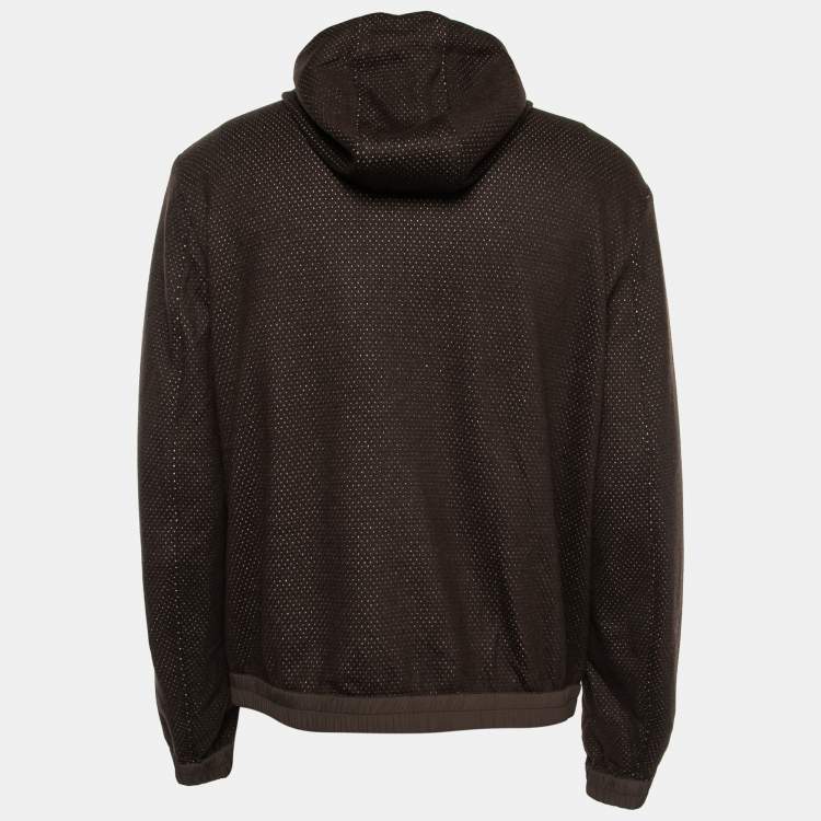 Pre Owned Ermenegildo Zegna Brown Perforated Cashmere Hooded Jacket XXL