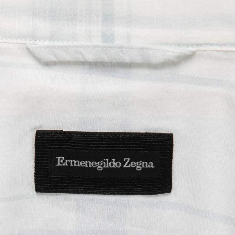 Pre Owned Ermenegildo Zegna Light Blue Checked Linen & Cotton Shirt XL