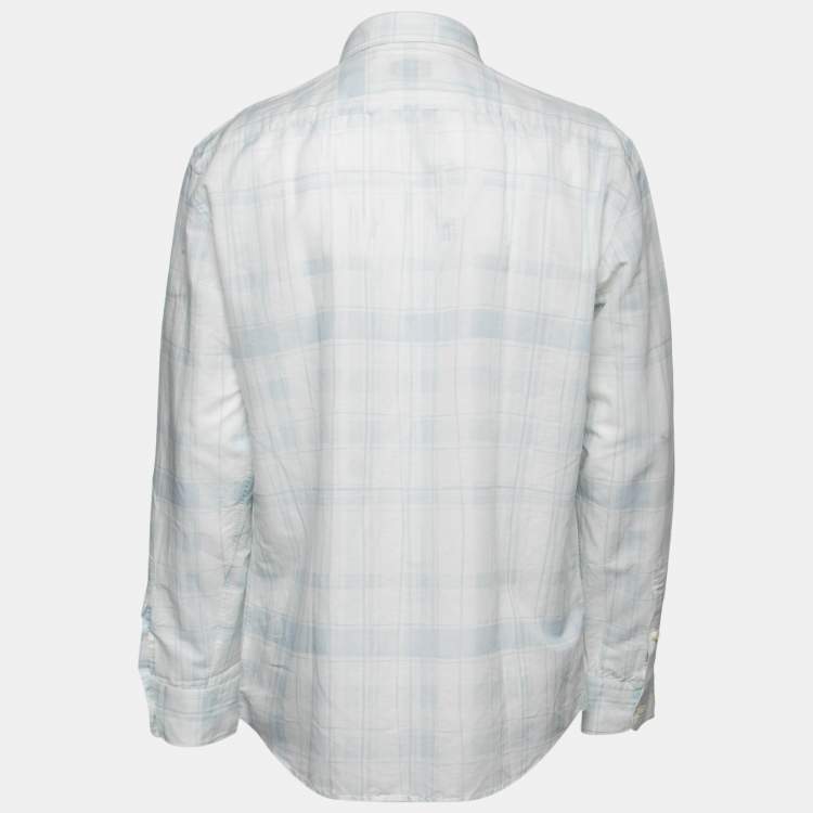 Pre Owned Ermenegildo Zegna Light Blue Checked Linen & Cotton Shirt XL