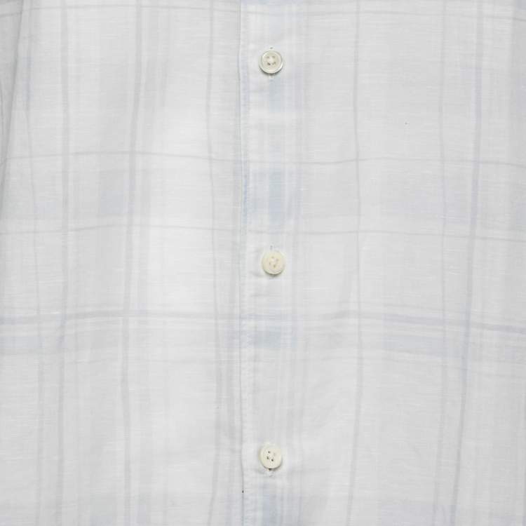 Pre Owned Ermenegildo Zegna Light Blue Checked Linen & Cotton Shirt XL