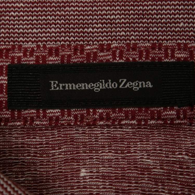 Pre Owned Ermenegildo Zegna Red Patterned Cotton & Linen Polo T-Shirt XL