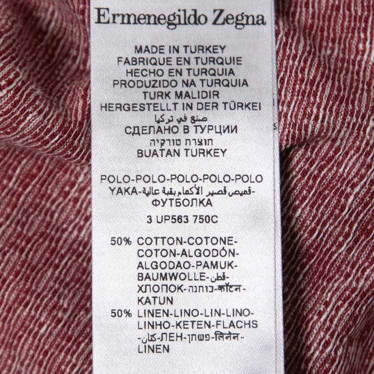 Pre Owned Ermenegildo Zegna Red Patterned Cotton & Linen Polo T-Shirt XL