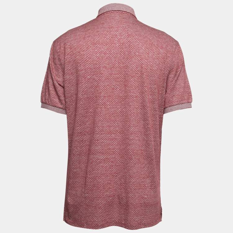 Pre Owned Ermenegildo Zegna Red Patterned Cotton & Linen Polo T-Shirt XL