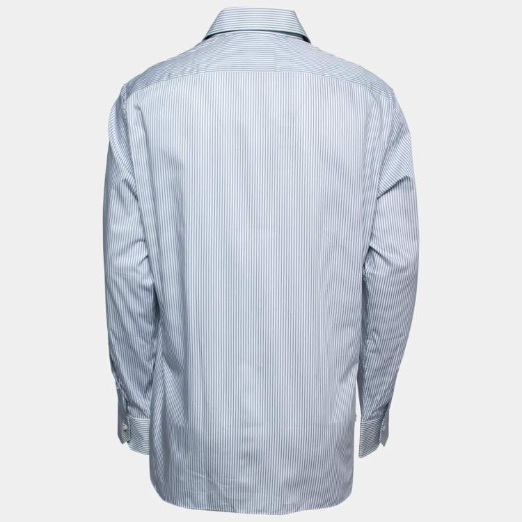 Pre Owned Ermenegildo Zegna Blue Striped Cotton Button Front Shirt XL