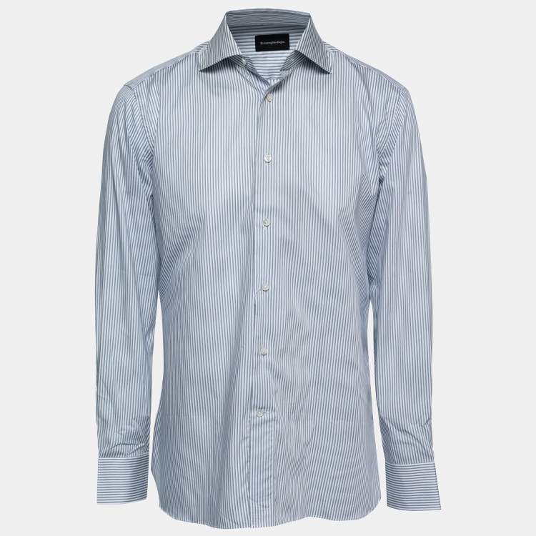 Pre Owned Ermenegildo Zegna Blue Striped Cotton Button Front Shirt XL