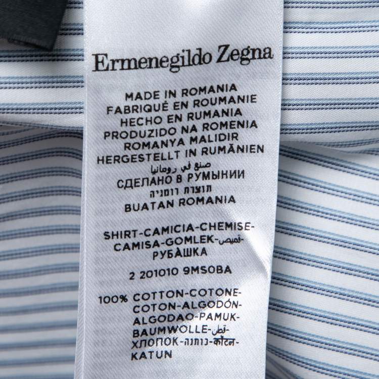 Pre Owned Ermenegildo Zegna Blue Striped Cotton Button Front Shirt XL