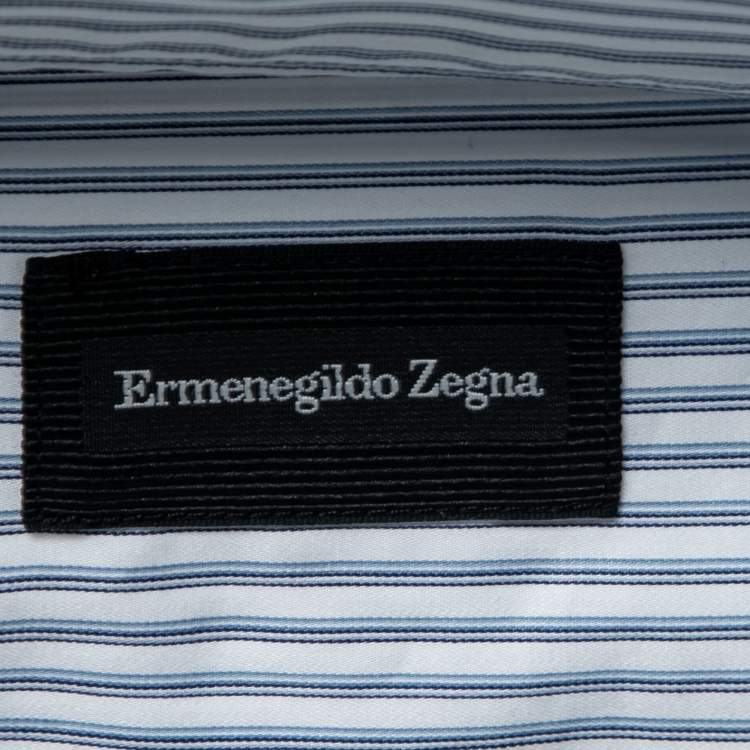 Pre Owned Ermenegildo Zegna Blue Striped Cotton Button Front Shirt XL