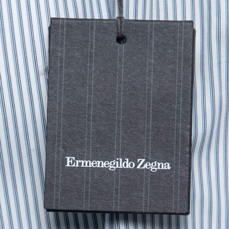 Pre Owned Ermenegildo Zegna Blue Striped Cotton Button Front Shirt XL