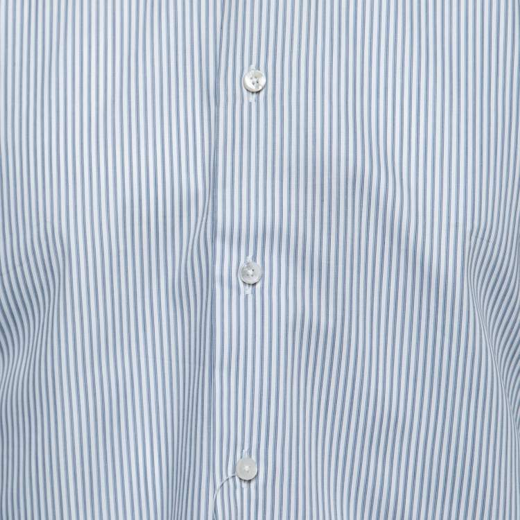 Pre Owned Ermenegildo Zegna Blue Striped Cotton Button Front Shirt XL