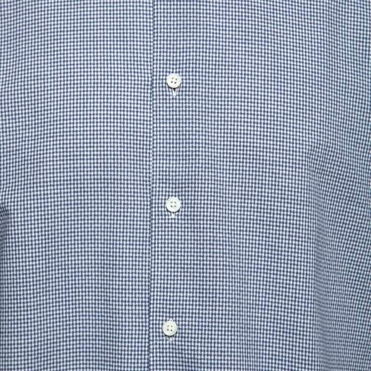 Pre Owned Ermenegildo Zegna Blue Gingham Cotton Button Front Shirt XL
